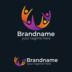 Community People Group Logo: Vibrant Circle of Abstract Figures Showing Unity, Teamwork, and Social Connection Vector Design