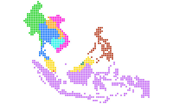 Colorful square dots map of Southeast Asia or ASEAN isolated on white background. Vector Map Illustration.
