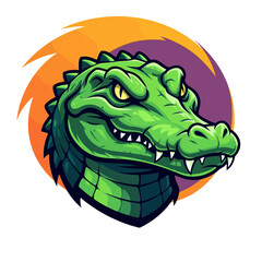 Obraz premium Cartoon crocodile head illustration with vibrant background 