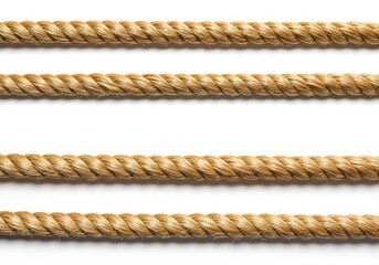 Four thick natural fiber ropes are arranged parallel on a white background.