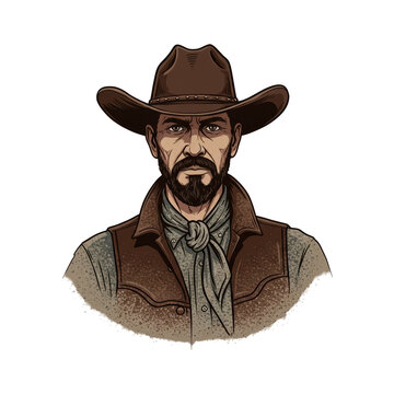 Western Cowboy Portrait Illustration with Hat and Bandana