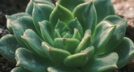 Vibrant Green Echeveria Succulent Plant Close Up.