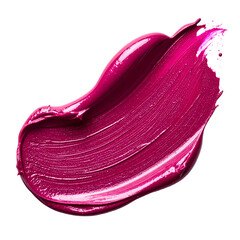 Close-up of a glossy magenta lipstick smear on a black backdrop, showing texture & depth