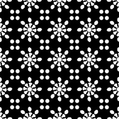 Abstract black and white floral geometric seamless pattern.