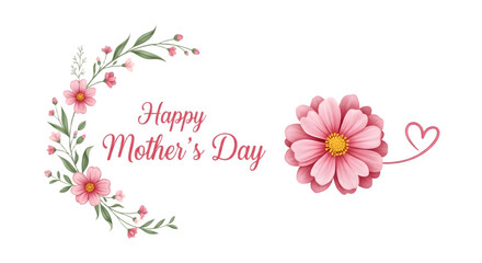 Naklejka premium Happy Mothers Day floral wreath and pink flower with heart.