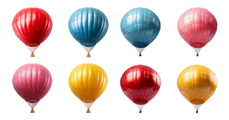 Colorful Hot Air Balloons in Various Sizes and Designs for Outdoor Adventures, Bundle Set Collection, Isolated on Transparent Background