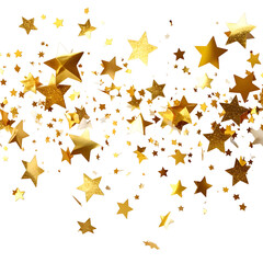 Golden, three-dimensional stars cascade against a black background, creating a celebratory effect