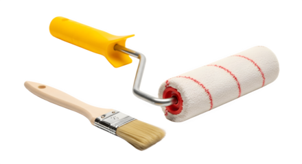 Paint roller and brush tools for painting.