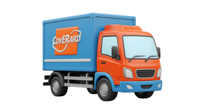 Orange and Blue Delivery Truck.