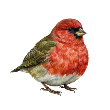 Colorful Bird with Red and Green Feathers on Transparent Background