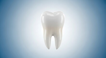 Healthy White Tooth Model with Glossy Surface on Light Blue Background
