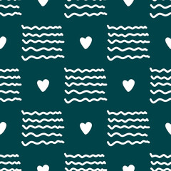Wavy lines and hearts seamless pattern