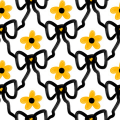 Coquette bow daisy seamless pattern 