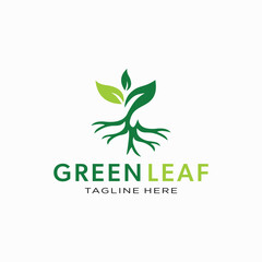 Green Leaf Logo with Roots Nature, Growth, and Organic Branding