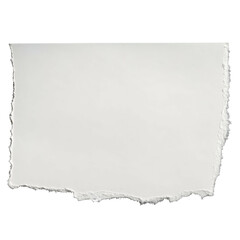 Isolated, torn white paper rectangle, with jagged edges against a stark black background