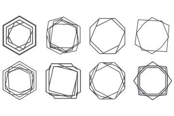 Geometric shapes collection, including hexagons, octagons, and squares, isolated on transparent background