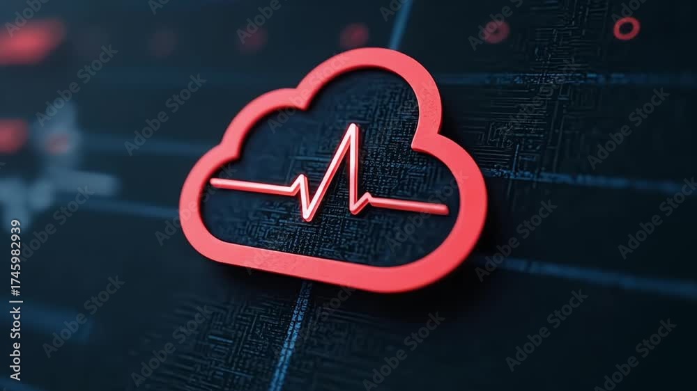 Wall mural cloud computing health monitoring with vital sign pulse in red color scheme