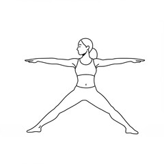 Fototapeta premium In a simple monochrome illustration, woman athletic attire performs the warrior two yoga pose with outstretched arms and focused gaze. Wellness concept.