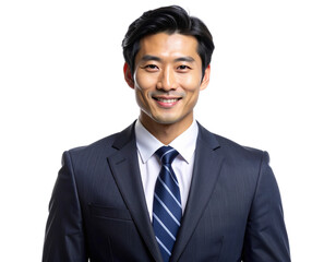 Confident Asian Businessman Smiling Portrait in Formal Suit and Tie, Isolated on Transparent Background