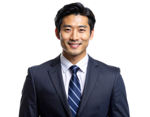 Confident Asian Businessman Smiling Portrait in Formal Suit and Tie, Isolated on Transparent Background