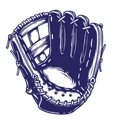 Vintage baseball glove vector illustration with detailed stitching and isolated white background
