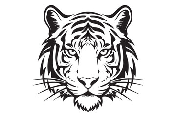 Fototapeta premium A striking black and white illustration of a tigers face, isolated on transparent background
