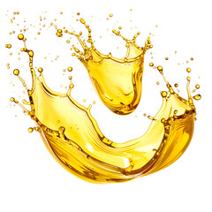 Dynamic depiction of a golden liquid mid-splash, forming a swirling, crown-like shape against black