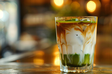 iced matcha espresso marble latte