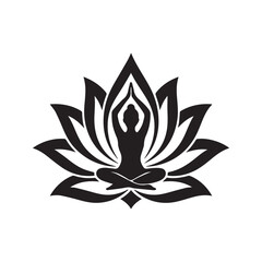 Spiritual Yoga Silhouette: Person in Meditation Pose Inside a Lotus Flower Vector Icon
