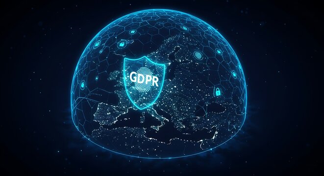 European GDPR Privacy Shield Map with Glowing Data Protection Dome