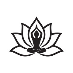 Spiritual Yoga Silhouette: Person in Meditation Pose Inside a Lotus Flower Vector Icon
