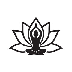 Spiritual Yoga Silhouette: Person in Meditation Pose Inside a Lotus Flower Vector Icon
