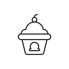Isolated Black Line Icon of Cupcake on Transparent Background Outline Sweet Dessert with a Cherry Topping Simple Linear Design Food Concept