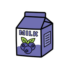 Isolated Blueberry Milk Carton with Playful Cartoon Style on Transparent Background Graphic Illustration of Dairy Box for Kids Projects and Designs