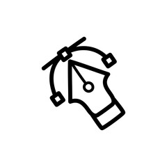 Black and White Pen Tool Icon with Curved Path and Anchor Points on Transparent Background