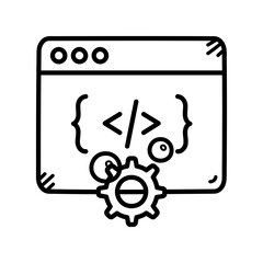 Black and White Website Coding Icon with Transparent Background Customization Theme and Gear Symbol Technical Interface Concept Clean Design