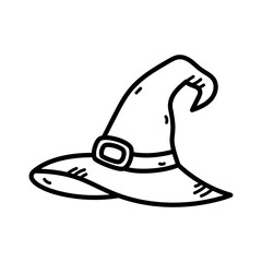 Black and White Witch Hat Doodle on Transparent Background