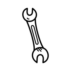 Black and White Wrench Doodle on Transparent Background Industry Tool