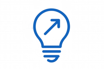 Light bulb with upward arrow inside representing new ideas, innovation, growth, and business progress icon