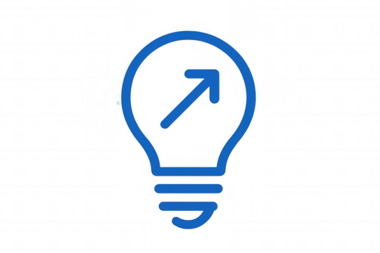 Light bulb with upward arrow inside representing new ideas, innovation, growth, and business progress icon