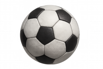 Soccer ball with classic black and white pentagon and hexagon pattern on a transparent background