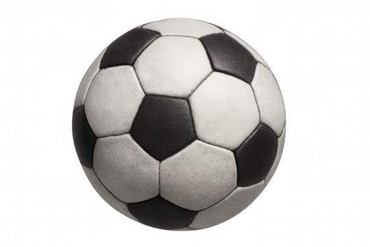 Soccer ball with classic black and white pentagon and hexagon pattern on a transparent background - Powered by Adobe