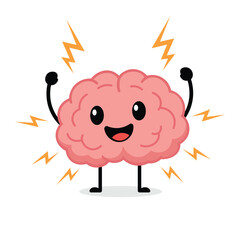 Happy Energized Brain Character with Lightning Bolts Vector Illustration
