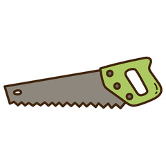Isolated Hand Saw with Green Handle and Gray Blade Construction Tool Illustration