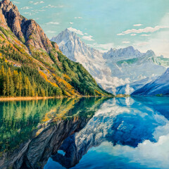 Fototapeta premium Oil painting of. the perspective of the landscape through drawing. Vector converted to image. 2