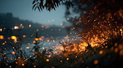 Naklejka premium Burning field dusk scene