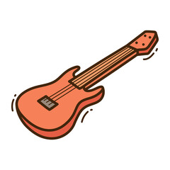 Isolated Orange Electric Guitar Doodle Illustration on Transparent Background