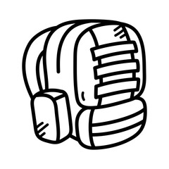 Isolated Military Backpack in Black and White Doodle Style on Transparent Background