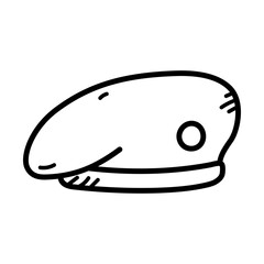 Isolated Military Beret Doodle in White Background Outlined Vector Design