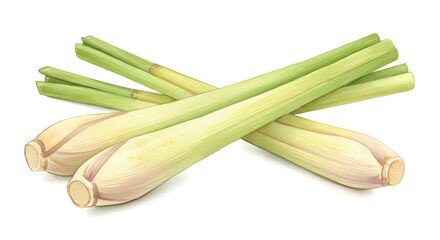 Fototapeta premium Delicious lemongrass stalks ready for cooking, a beautiful ingredient for adding a fresh, citrusy taste to your culinary creations today